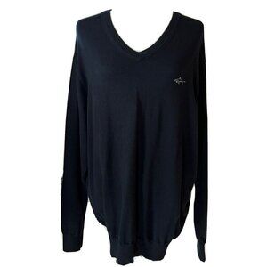 Greg Norman Mens Sweater Top Cotton XL Black V-Neck Shark Pullover Golf Classic